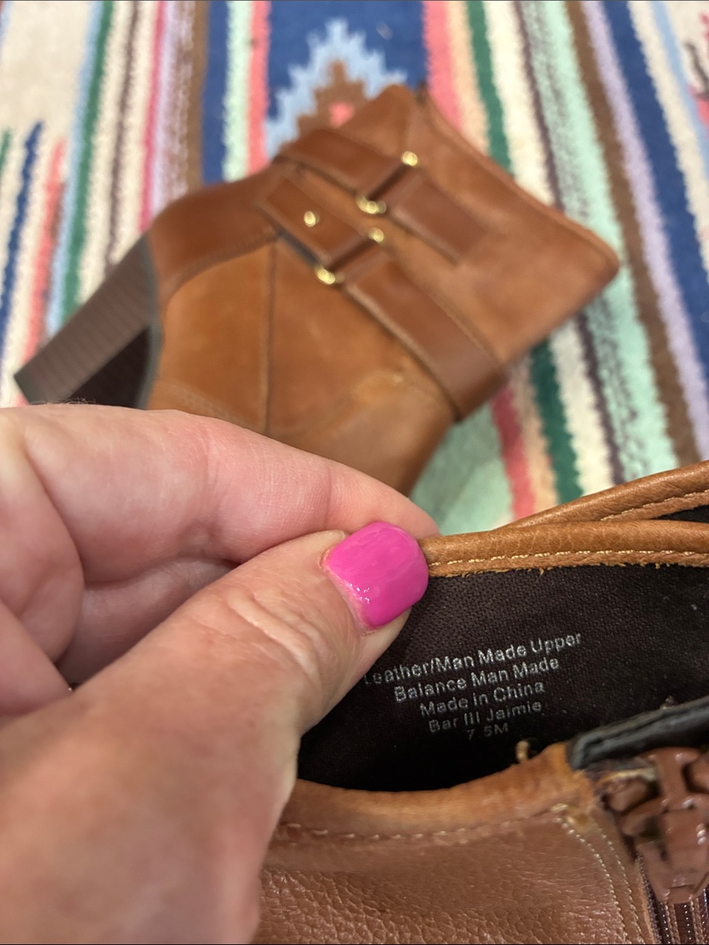 NWOT Bar III Cognac Brown Leather Ankle Booties with Buckle Strap - Picture 5 of 5